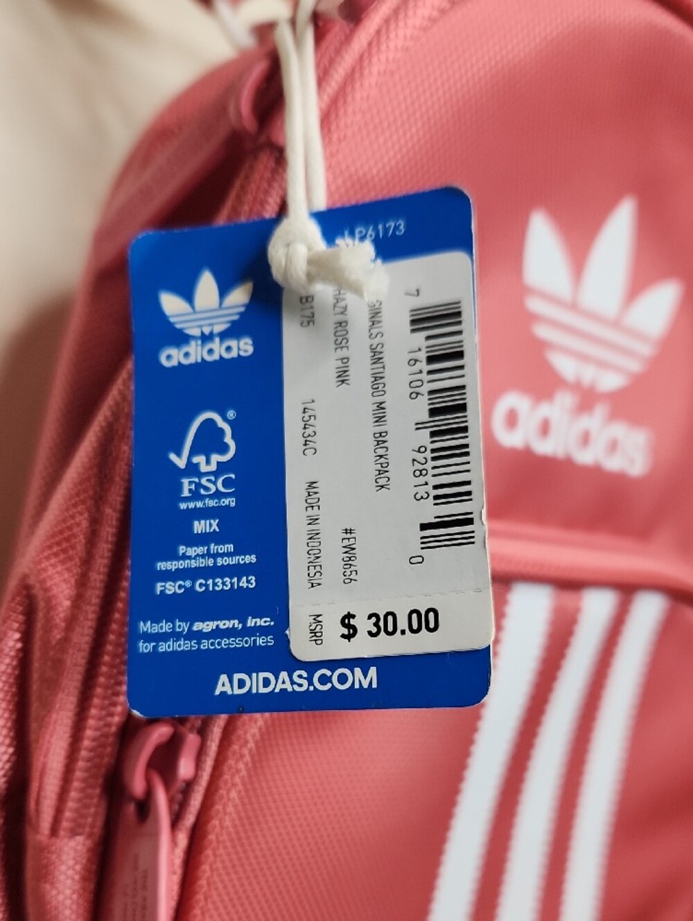 Adidas Originals Mini Backpack Pink NWT Trefoil Logo Compact Travel Bag - Picture 5 of 8